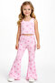 Girl's Pink Bow Patterned Ribbed 3-Piece Set: Shorts + Leggings + Blouse - 7