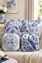 Blue Tile Animals Patterned 4-Piece Throw Pillow Cover Set