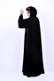 Elegant Black Front-Open Abaya with Side-Pattern Detail and Matching Sheila - 2
