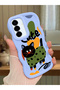Samsung Galaxy A56 Compatible Case Camera Protector Blue Silicone Couple Phone Case Cat Pattern
