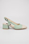Women's Aqua Green - Beige Genuine Natural Leather Thick Heel Shoes with Open Back in Sizes 33-34-41-42 - 5
