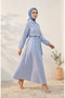 Side Tie Striped Buttoned Hijab Dress 0349-03 Blue - 2