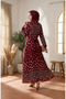 Viscose Fabric Heart Patterned Hijab Dress 0337-02 Claret Red - 5