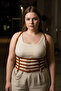 Plus Size Tan Women's Belt Chain Detailed Corset Style Leather Harness - 2