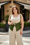 Plus Size Khaki Women's Belted Shoulder Strap Corset Style Waist Shaper