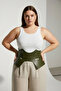 Large Size Khaki Women's Belt with Corset Look and Thick Leather - 5