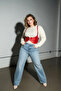 Plus Size Red Women's Belted Leather Corset Model Shaping the Waist - 4