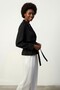 Black Belted Satin Trench Coat - 5