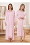 New Season Pink Special Lace Detailed 100% Cotton Breastfeeding-Friendly Design Long Sleeve Maternity Dressing Gown Nightgown Set - 3