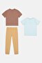 Kids Boy 3 Piece Stripe Short Sleeve T-shirts And Pants Set, Multicolor - 3