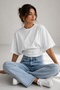 White Cotton Fabric Bat Sleeve and Waist Design Crop T-Shirt 88001 - 3