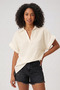 Women's Off-White Relaxed Fit Short Sleeve Linen Shirt Blouse - 2