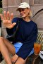 Women's Navy Blue Suprem Lycra Oversize T-Shirt - 4