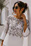 Leaf Patterned Textured Three-Quarter Sleeve Blouse - 5