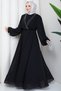 Women's Stone Detailed Belted Hijab Chiffon Evening Dress