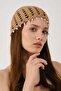 Pearl Detailed Perforated Summer Knitted Beanie Y8252 Light Brown - 5