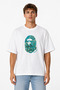 Unisex Women's Men's Bape Green Plant Design Front Printed Oversize Thick Fabric Relaxed Fit T-Shirt