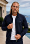 Navy Blue High Collar Tracksuit Set Standard Fit Zipper Pocket Cotton Steel Interlock Fabric Men's Top and Bottom Set - 6