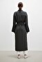 Women's Long Buttoned Belted Shirt 10753 Black - 2