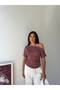 Women's Dusty Rose One-Shoulder Boat Neck Side Gathered Oysho Blouse Frv0215 - 4