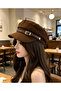 Women's Suede Marine Hat Leather Belt Gold Buckle Retro Brush Hat 3 Colors - 4