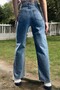 Mery High Waist Wide Leg Snow Wash Jean Pants - 3