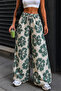 Women's New Season Elastic Waist Loose Fit Patterned Linen Trousers