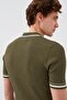Polo Collar Khaki Knit T-Shirt with Striped Details - 2