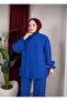 Women's Strawberry Fabric Stand Collar Buttoned Ruffle Detailed Hijab Tunic Pants Double Set