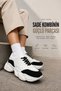 Women's White Black Thick Sole Lace-Up Casual Sneaker Sports Shoes - 3