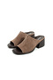 Damian Women's Genuine Leather Suede Block Heeled Comfortable Brown Slippers - 2