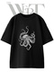 Octopus Drawing Design Printed Unisex Black Oversize T-Shirt