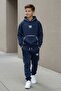 Navy Blue Boys' Hooded Tracksuit Set with Kangaroo Pockets and Stripe Detail 24616 - 3