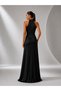 Satin Evening Dress with Degaje Buckle Detail - 4
