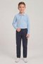 Boy's Baby Blue Long Sleeve Polo Collar T-Shirt Navy Blue Ribbed Waist Canvas School Pants Bottom - Top Set School Outfit