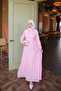 Pink Half-Buttoned Scallop Embroidered Dress