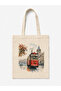 Istanbul Themed, Printed Raw Fabric Bag, Shoulder Bag, Shopping Bag - 3