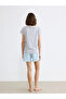 Lcw Dream Blue Crew Neck Printed Women's Shorts Pajamas Set - 4