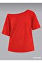 Dairesel Flower Printed Oversized Women's Boat Neck T-Shirt - 2