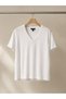 Women's White V-neck T-shirt - 3