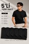 Men's 5-Piece Basic Regular Fit T-Shirt Set 100% Cotton Crew Neck Black Color - 2