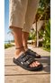 Men's Black Three-Stripe Buckle Casual Comfortable Summer Slippers