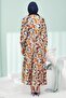 Orange Half Buttoned Sleeves Elastic Skirt Layered Dress - 5