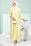 Yellow Half-Buttoned Skirt Layered Jacquard Dress - 3