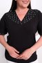 Women's V-Neck Viscose Blouse with Stone and Pearl Detailing - 2