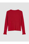 Özmarka New Season Red Crew Neck Ribbed Women's Knitwear Cardigan - 6
