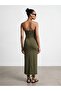 91640 Strapless Dress with Slit Detail - Khaki - 2