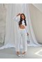 Women's Stone Embellished Skater Fit Jean Pants High Waist White Stone Denim Pants - 2