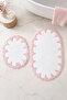 Lace 2-Piece Non-Slip Leather Based Oval Bath Mat Set with Laces, Washable Bath Set Piera