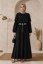 Women's Black Waist Chain Belt Cape Detailed Premium Hijab Dress Nbelb015